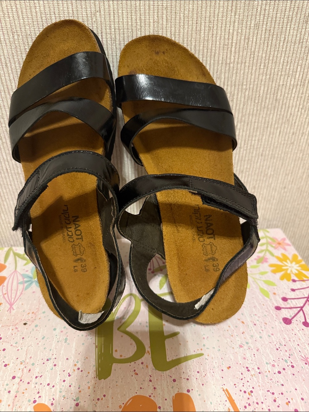 Naot Black Three-Strap Leather Sandals